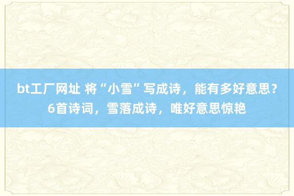 bt工厂网址 将“小雪”写成诗，能有多好意思？6首诗词，雪落成诗，唯好意思惊艳